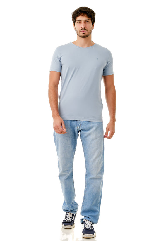 Camiseta Básica Azul Claro Brasão Azul