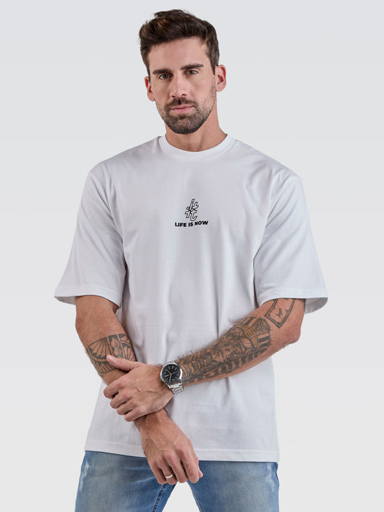 Camiseta Pima Oversized Life Is Now Branco
