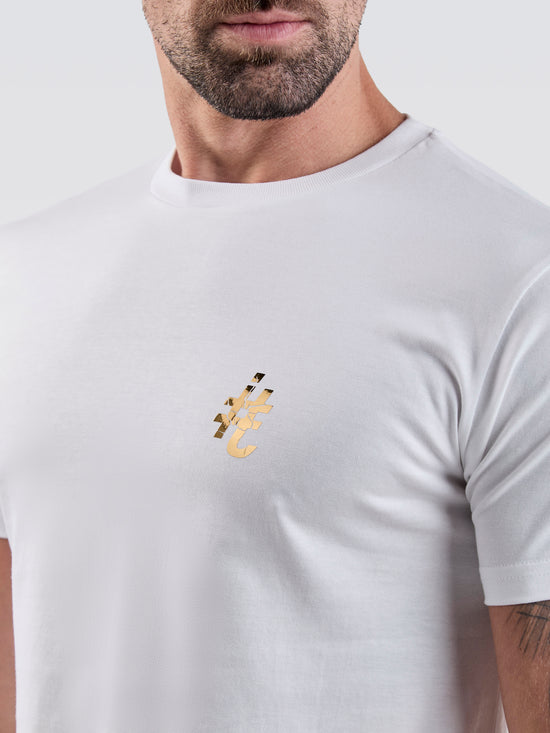 Camiseta Básica Pima Branco Logo Gold