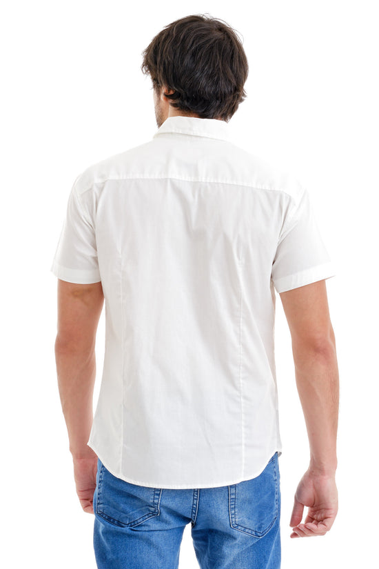 Camisa Social Branca Brasão Branco