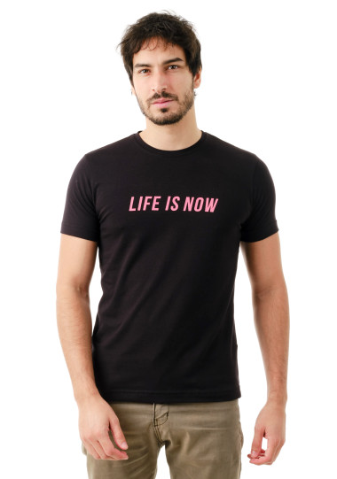 Tshirt itals Preto Life is Now Pink