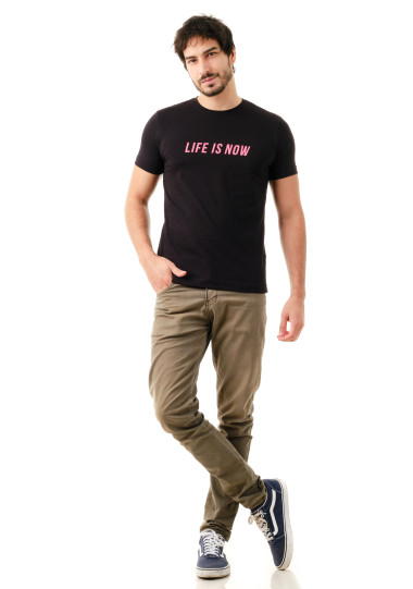Tshirt itals Preto Life is Now Pink