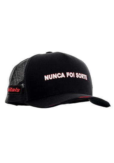 Boné itals Nunca Foi Sorte Preto e Vermelho 