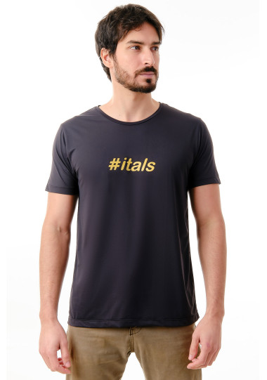 Tshirt itals Poliamida Preta Logo Dourada 