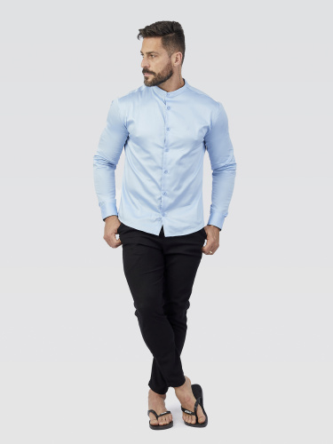 Camisa Social Gola Padre Acetinada Blue Sky