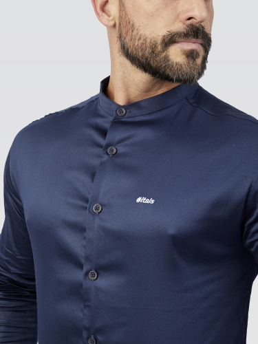 Camisa Social Gola Padre Acetinada Marinho