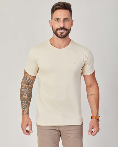 Camiseta Básica Areia Brasão Creme