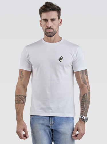 Camiseta Básica Pima Branco Logo Gold