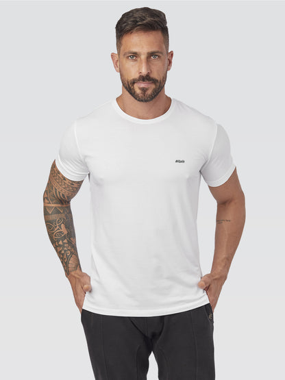 Camiseta Básica Branco Logo Cinza