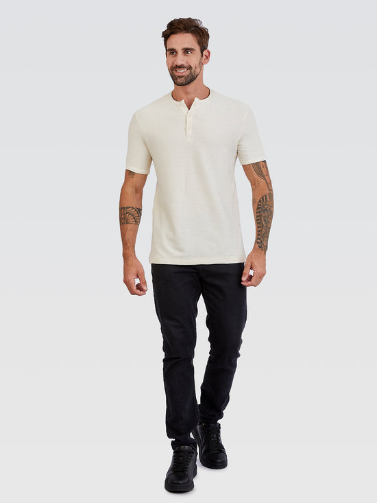 Camiseta Henley Textura Horizonte Creme