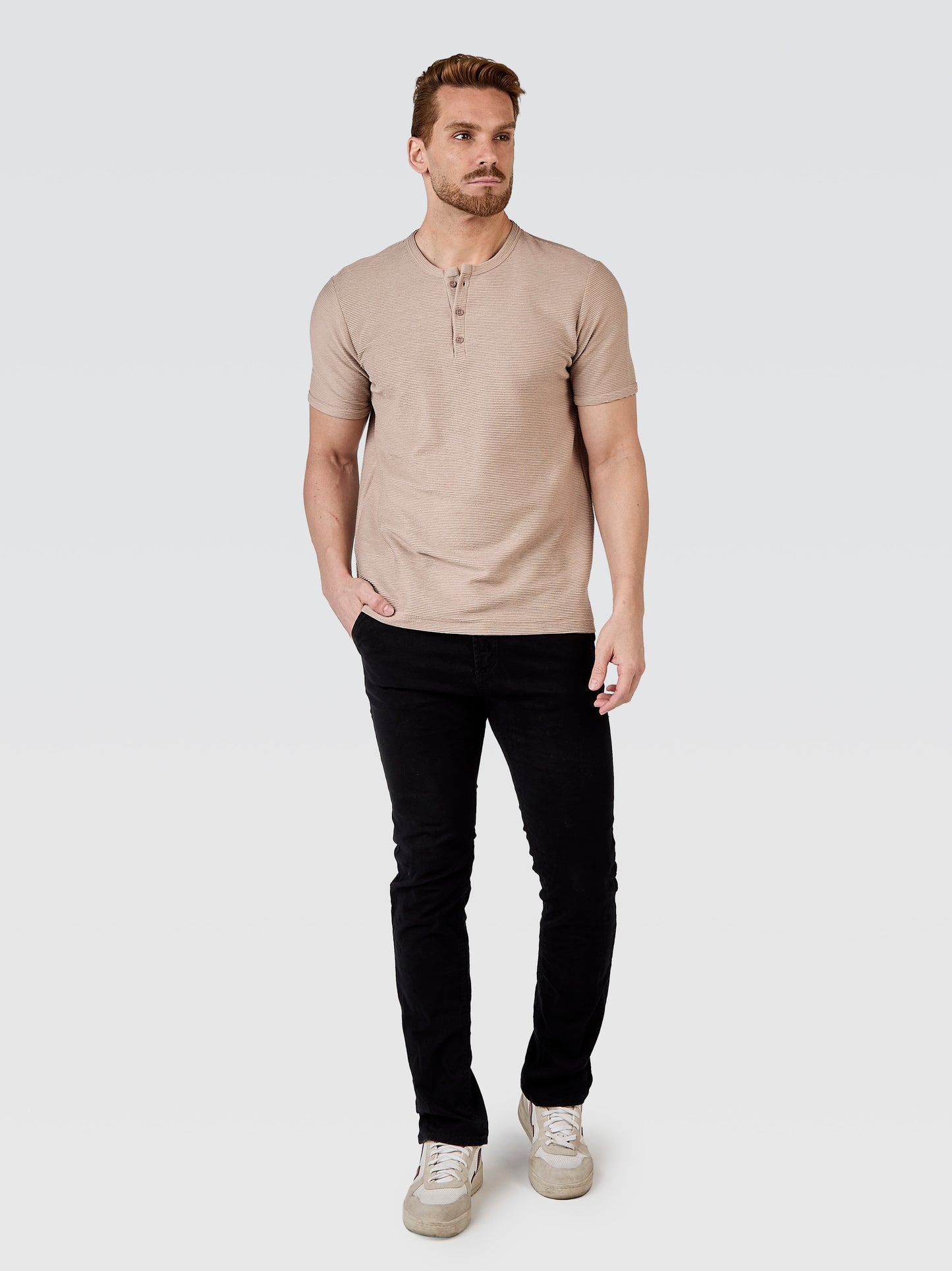 Camiseta Henley Textura Horizonte Capuccino