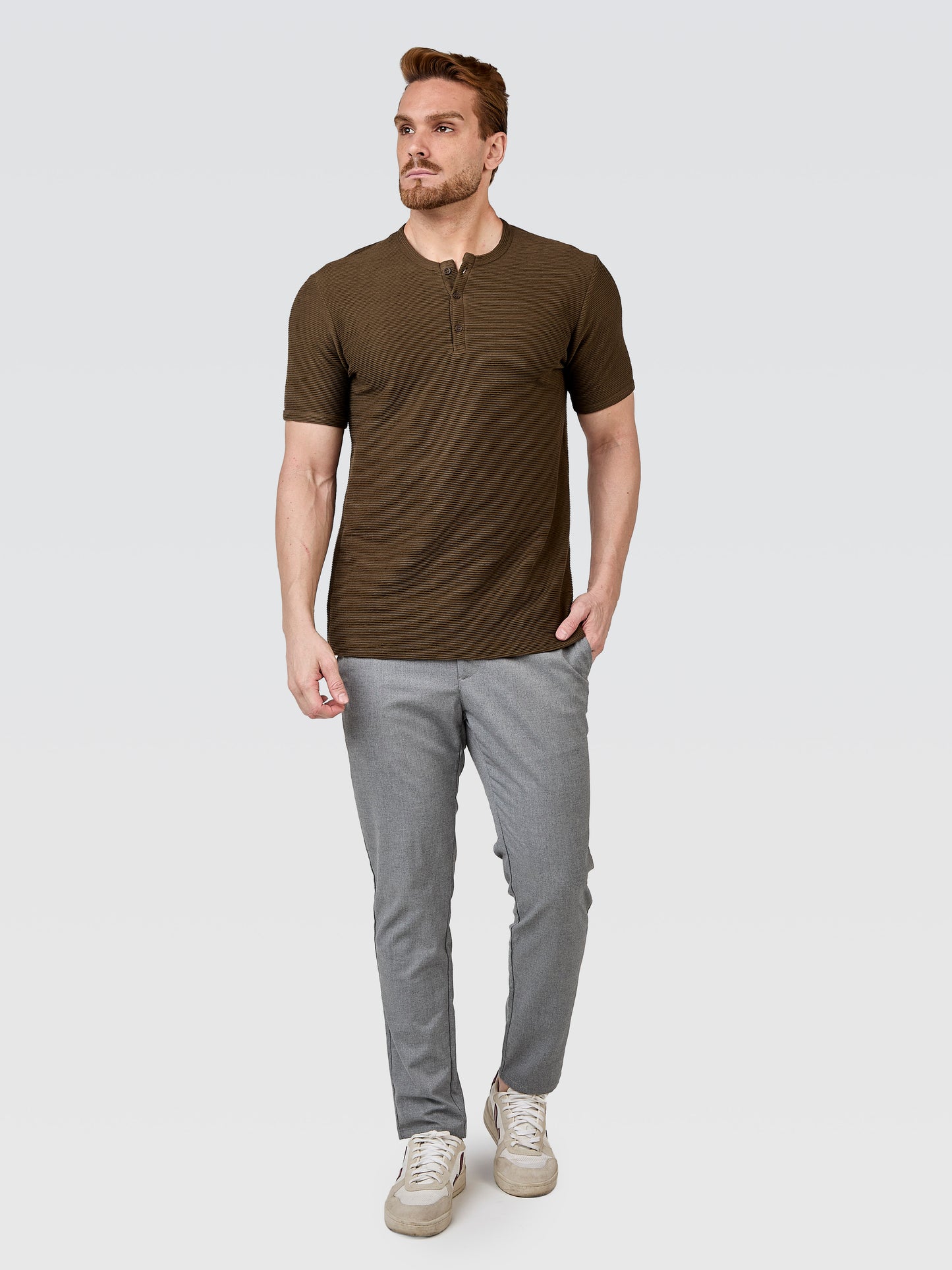 Camiseta Henley Textura Horizonte Verde