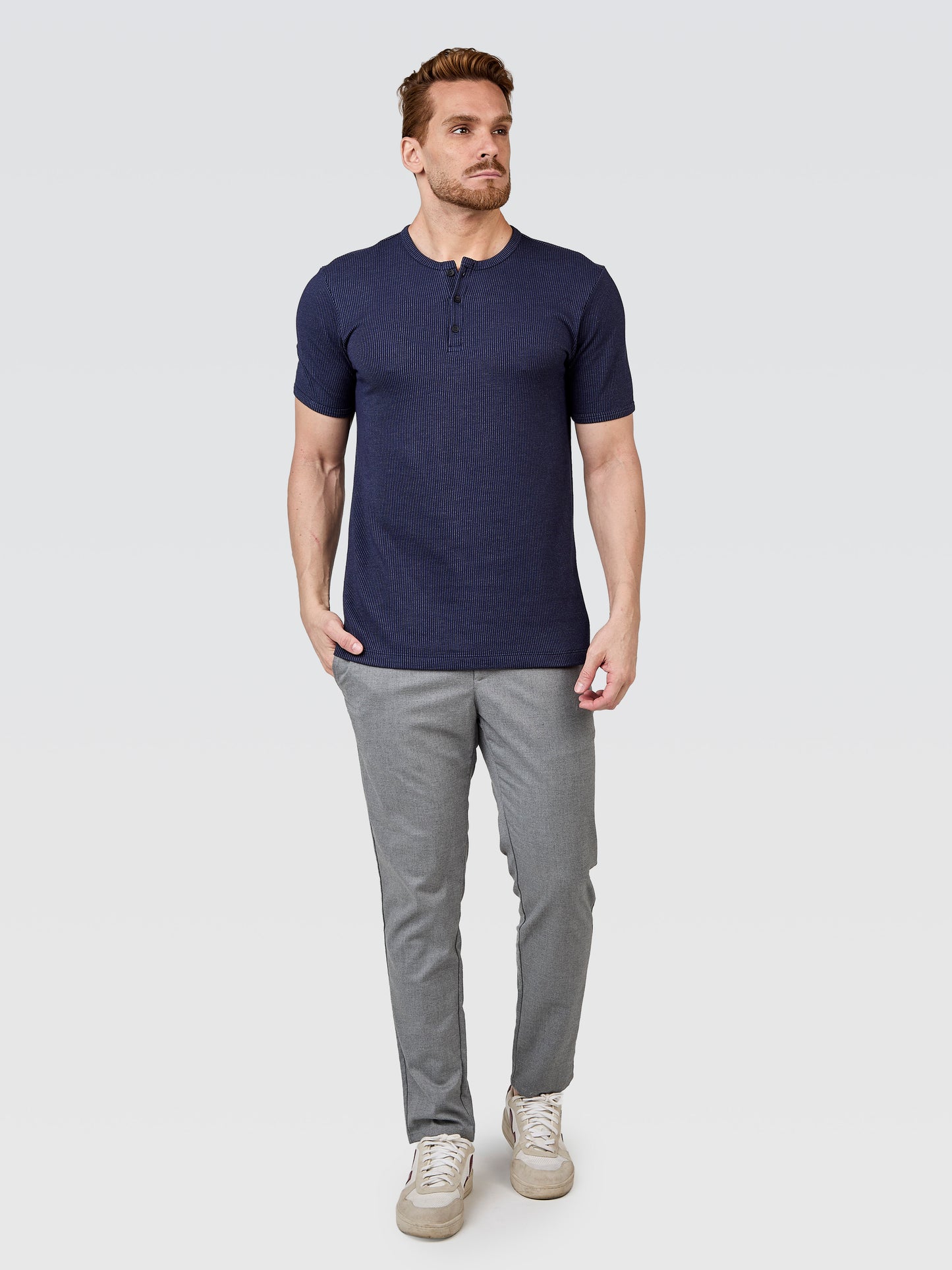 Camiseta Henley Textura Marinho Mescla