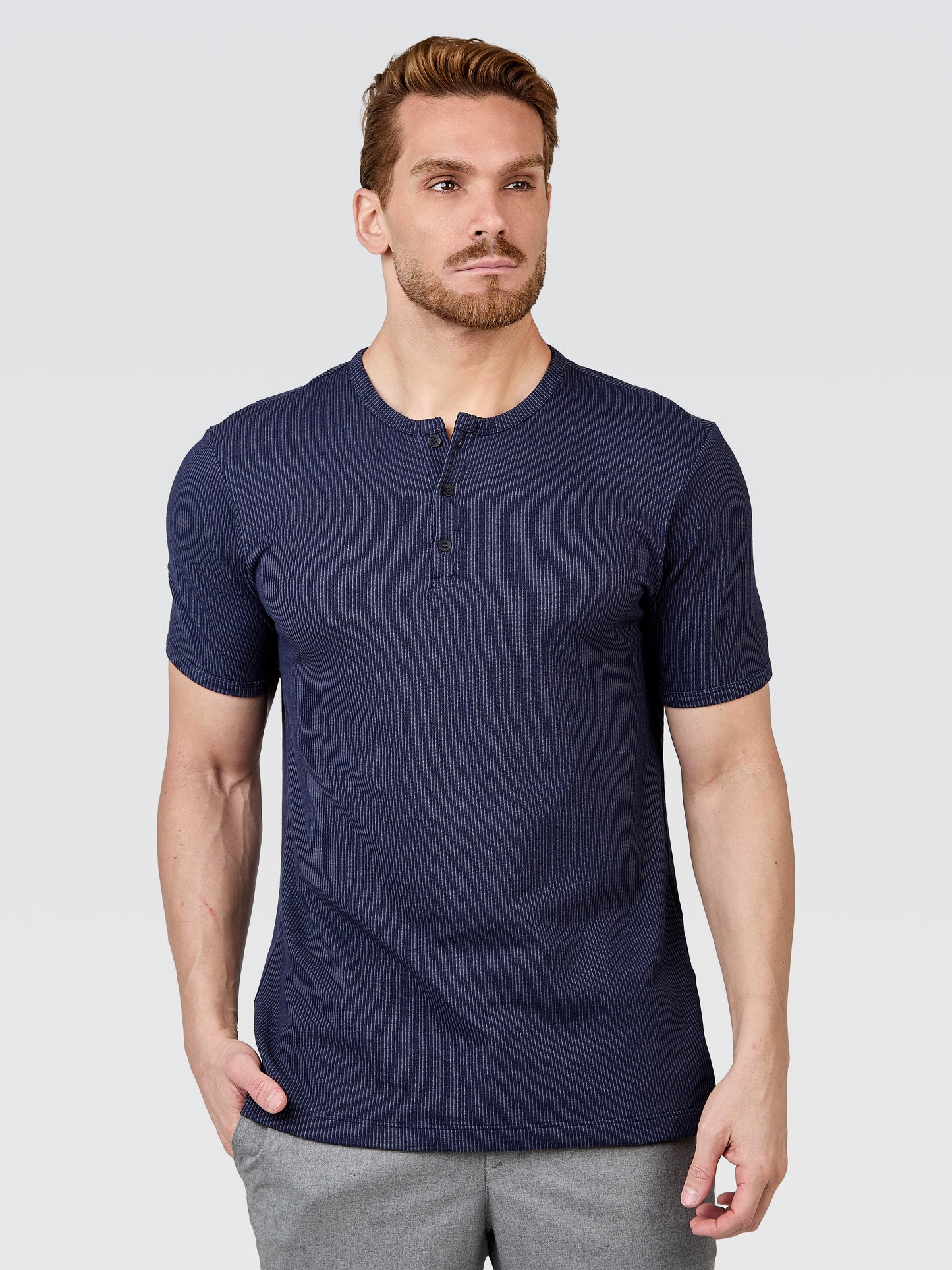 Camiseta Henley Textura Marinho Mescla