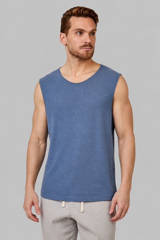Regata Machão Textura Azul Brasão