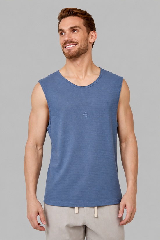 Regata Machão Textura Azul Brasão
