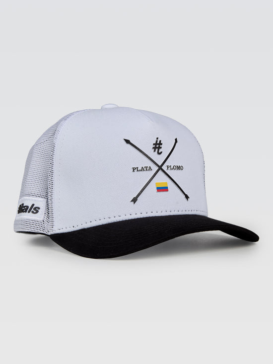 Boné Plata o Plomo X Branco Aba Preto