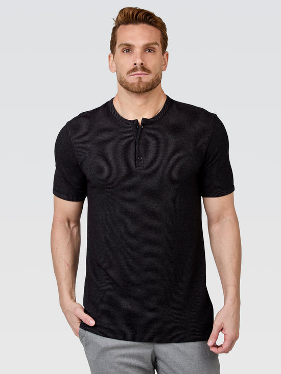 Camiseta Henley Textura Preto Mescla