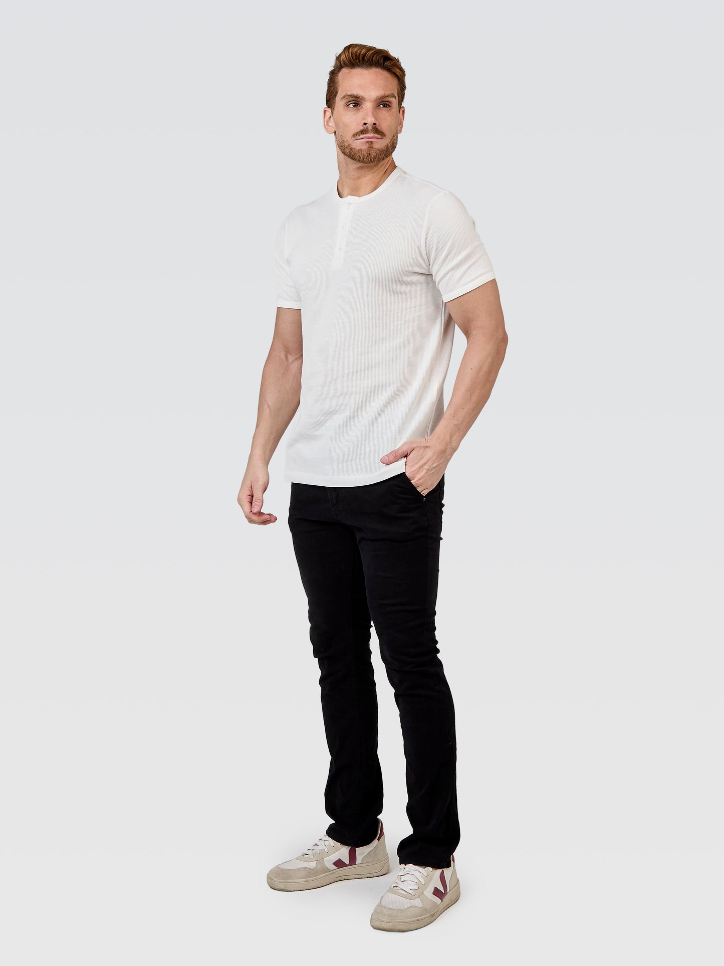 Camiseta Henley Textura Horizonte Branco