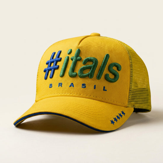 Boné Trucker #itals Vintage Brasil Amarelo - bordado 3D tricolor