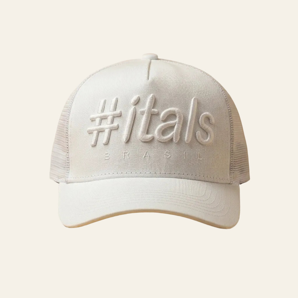 Boné Trucker #itals Vintage Brasil Branco - bordado 3D tonal