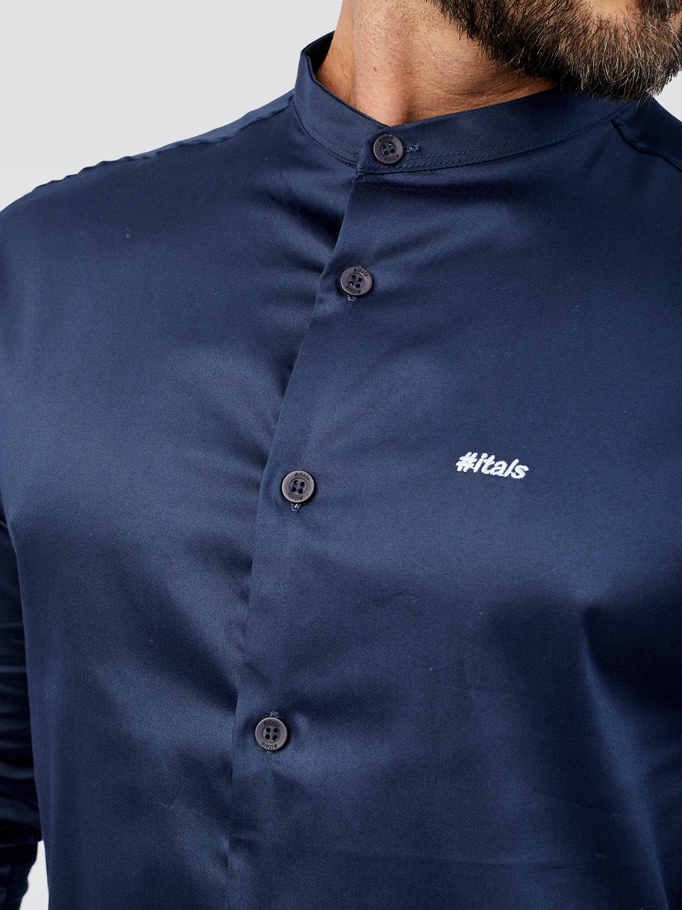 Camisa Social Gola Padre Acetinada Marinho