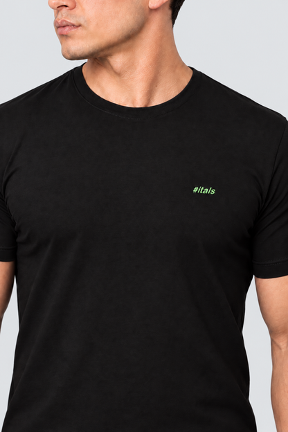 Camiseta Algodão Egípcio #itals Preta - Logo Verde