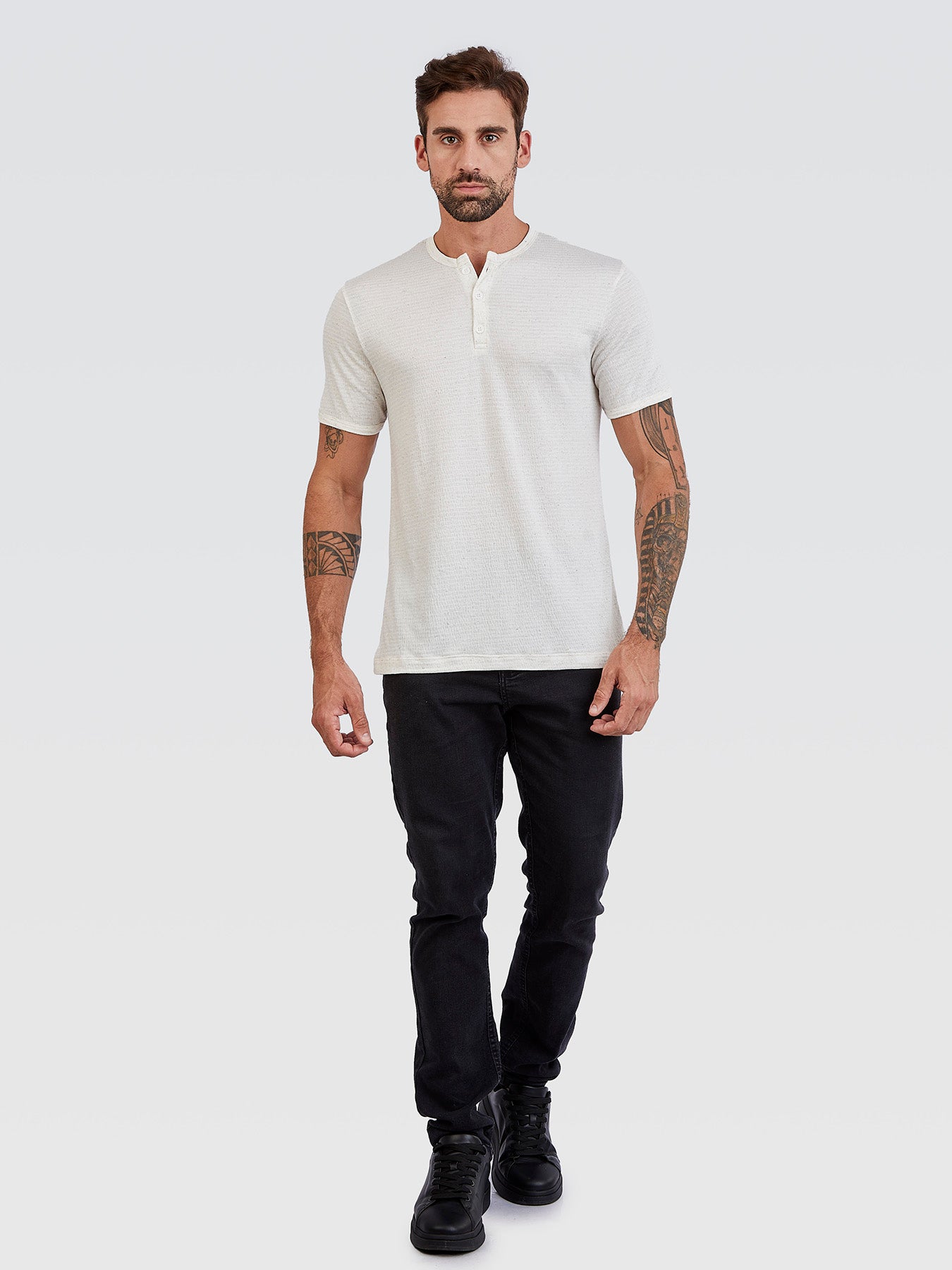 Camiseta Henley Horizonte Creme Mesclado