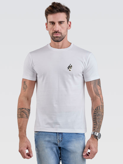 Camiseta Básica Pima Branco Logo Gold