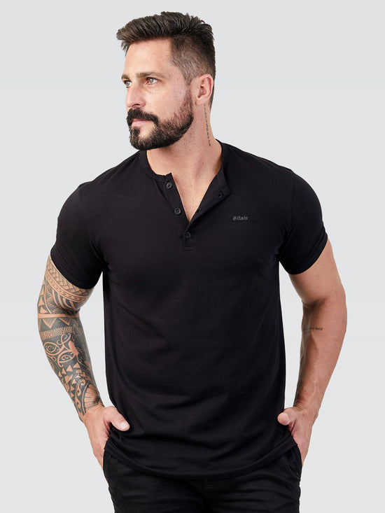 Camiseta Henley Preto