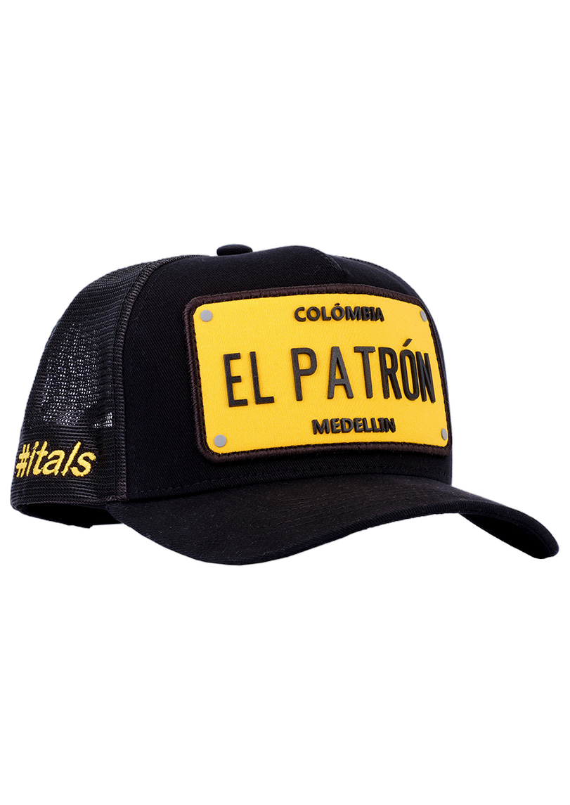 Boné itals El Patrón Preto Patch Amarelo
