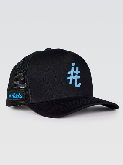 Boné Trucker #itals Preto - Brasão Mágico Azul