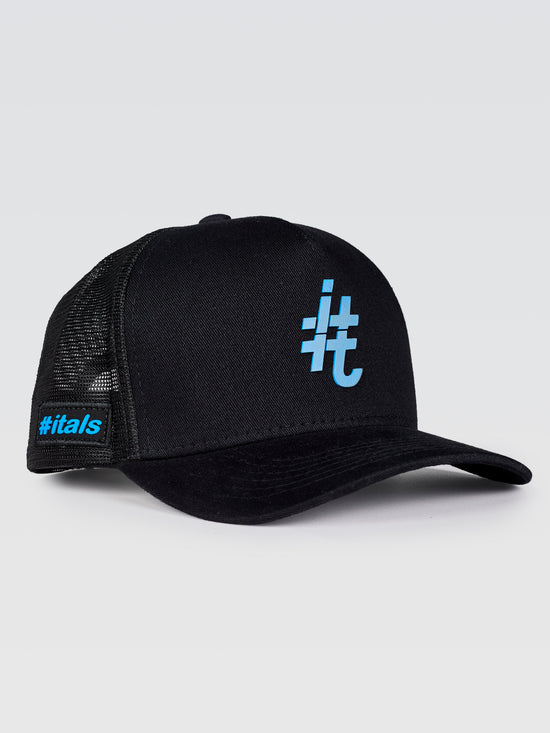 Boné Trucker #itals Preto - Brasão Mágico Azul