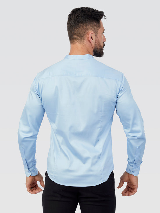 Camisa Social Gola Padre Acetinada Blue Sky