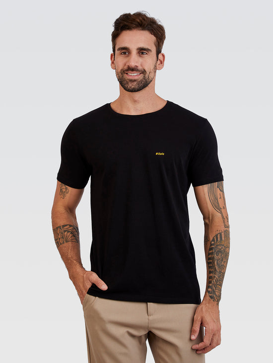 Camiseta Básica Preto Logo Neon Laranja