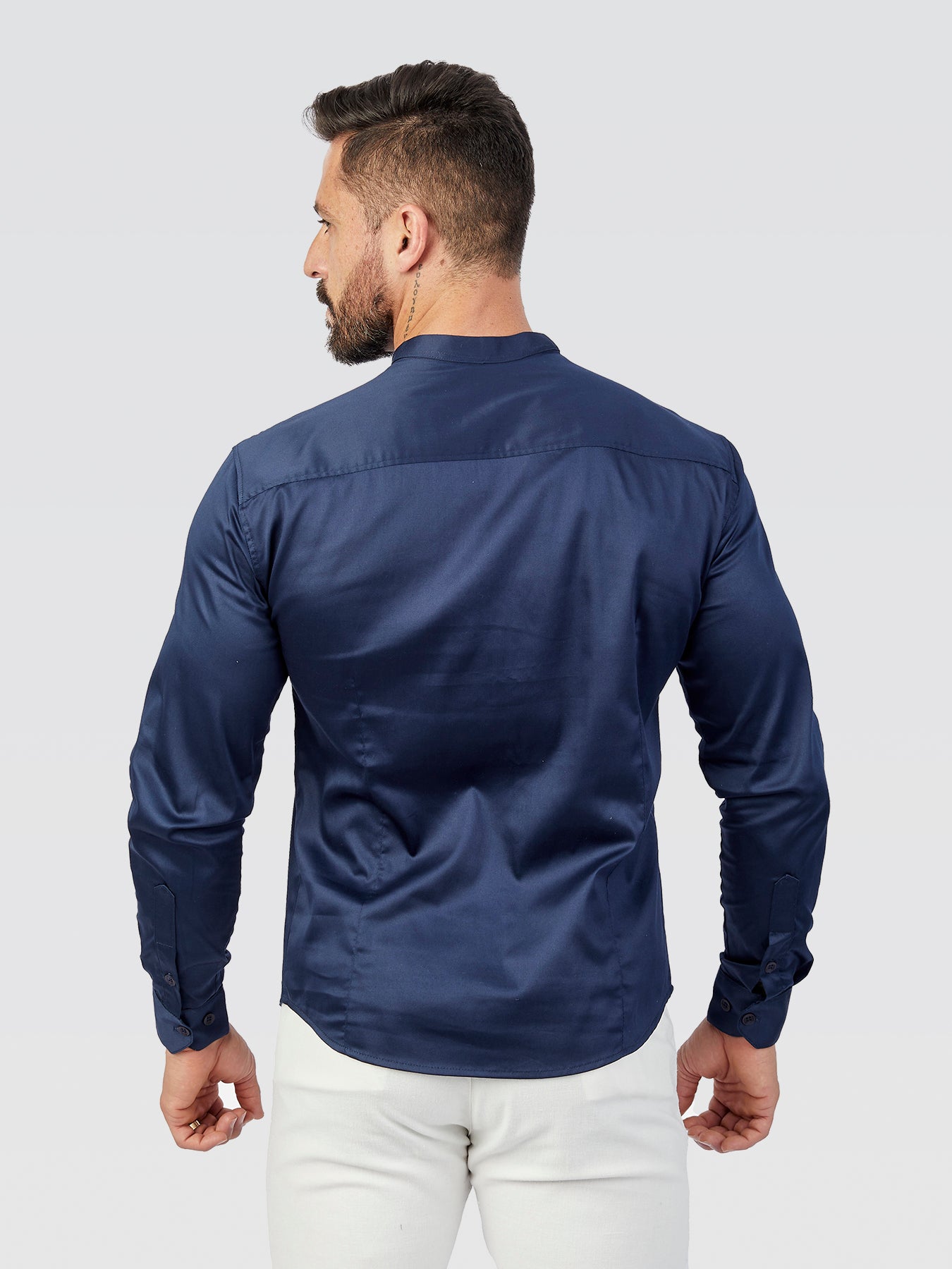 Camisa Social Gola Padre Acetinada Marinho