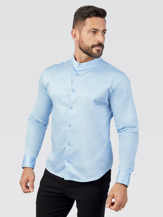 Camisa Social Gola Padre Acetinada Blue Sky