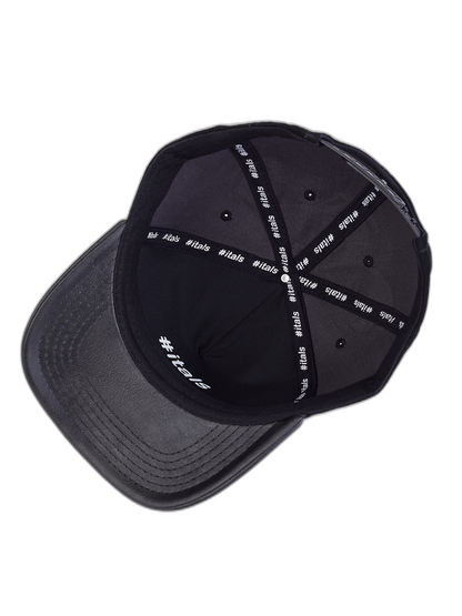 Boné Itals Preto Brasão Aba Couro