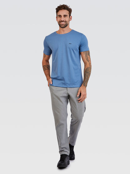 Camiseta Básica Azul Stylo Logo Preto