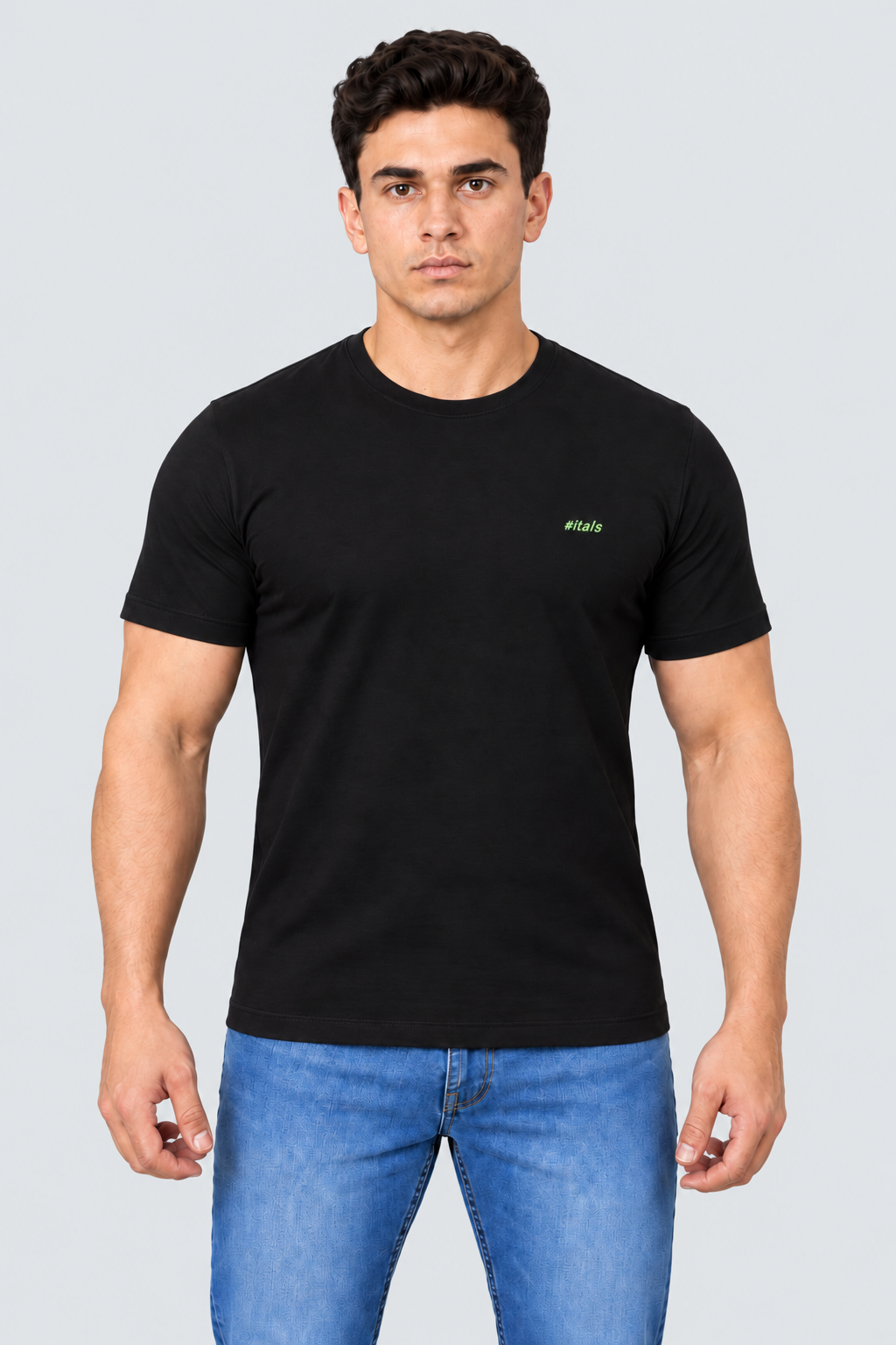 Camiseta Algodão Egípcio #itals Preta - Logo Verde