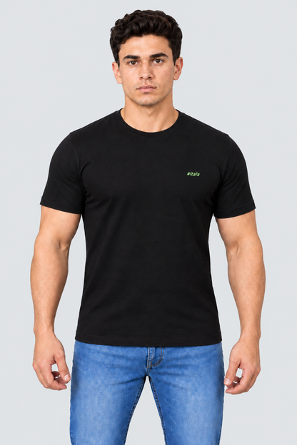 Camiseta Algodão Egípcio #itals Preta - Logo Verde