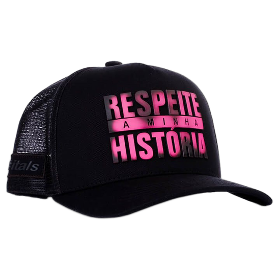 Boné itals Respeite Minha História Black Tinta Mágica Pink