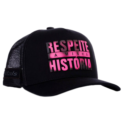 Boné itals Respeite Minha História Black Tinta Mágica Pink