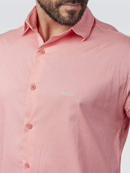 Camisa Social Manga Curta Salmão Logo Cinza