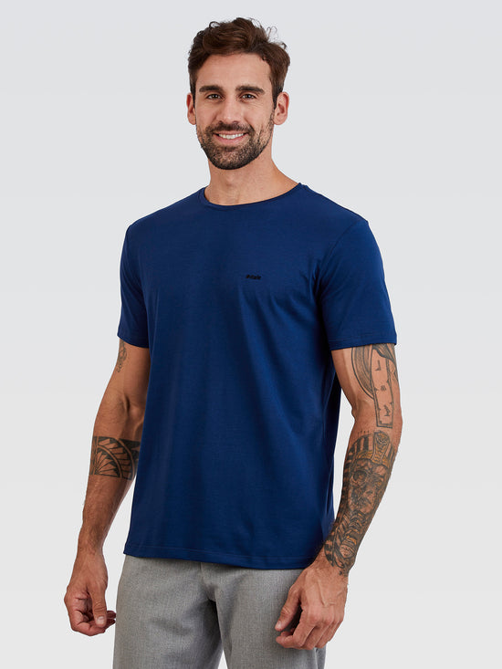 Camiseta Básica Marinho Logo Preto