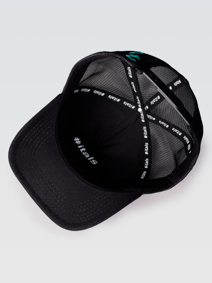 Boné Trucker #itals Vintage Preto — Bordado Verde Água
