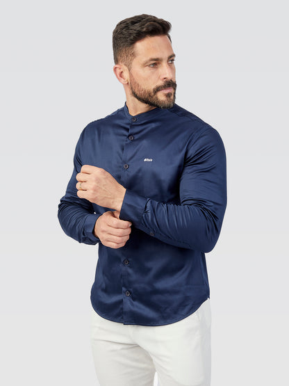 Camisa Social Gola Padre Acetinada Marinho