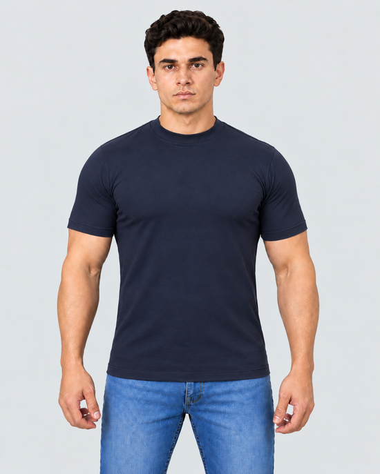 Camiseta gola alta azul marinho algodão egípcio itals - foto 1