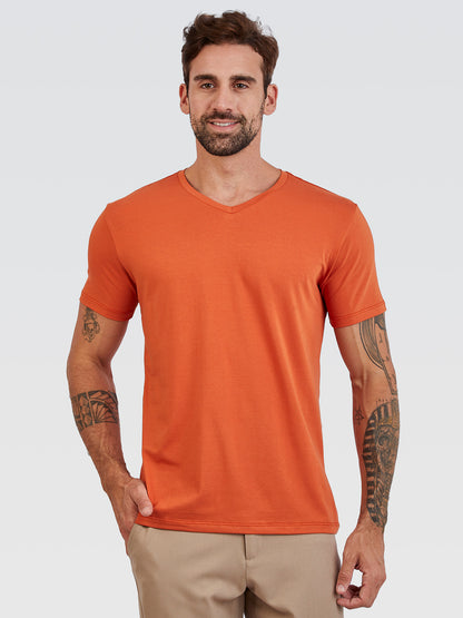 Camiseta Básica Gola V Abóbora