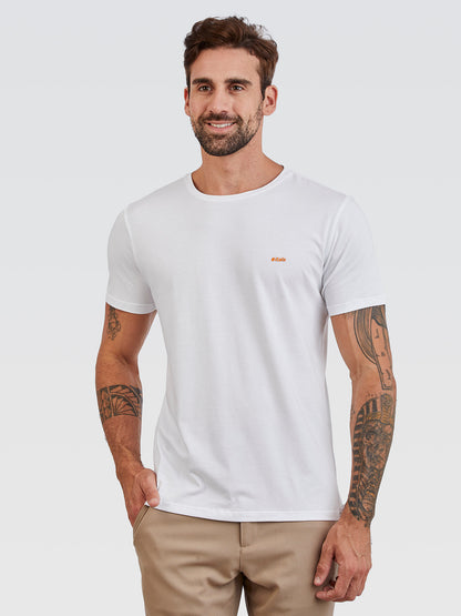 Camiseta Básica Branco Logo Neon Laranja